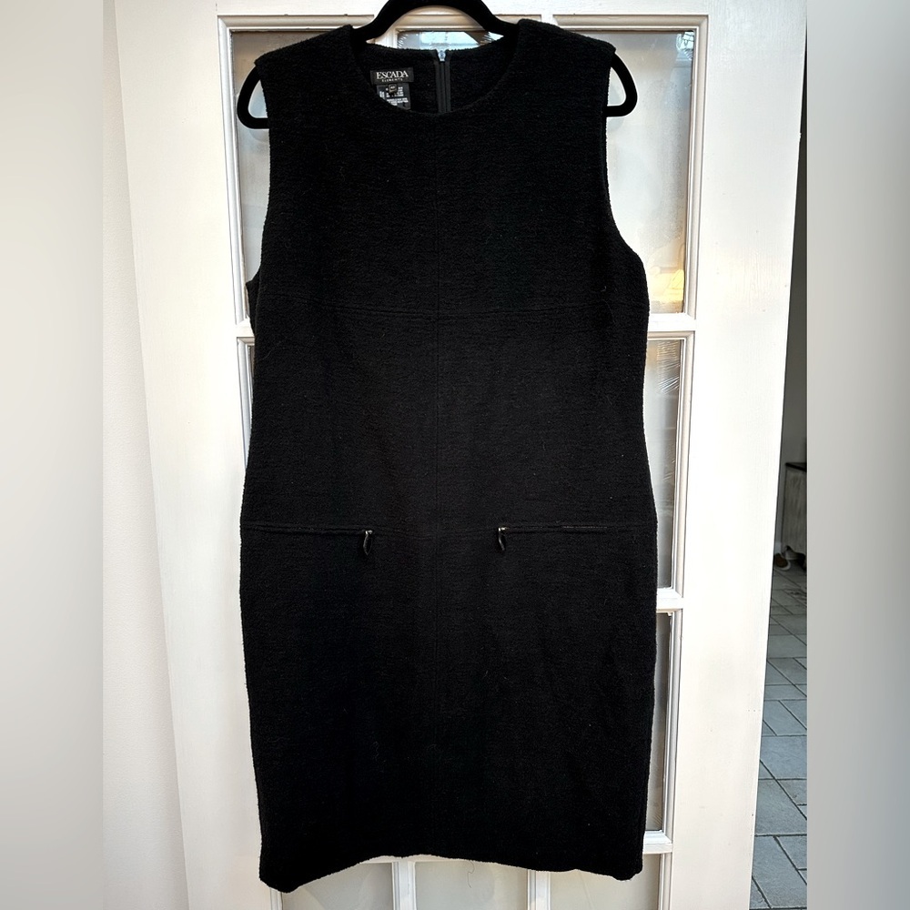Escada Margaretha Ley Black Virgin Wool Sweater Dress Women’s US Size 12 14 L